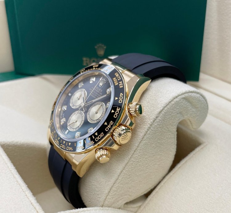 Rolex Daytona Unworn Daytona 126518 Yellow Gold 40mm Black Diamond Dial Black Oysterflex Rubber