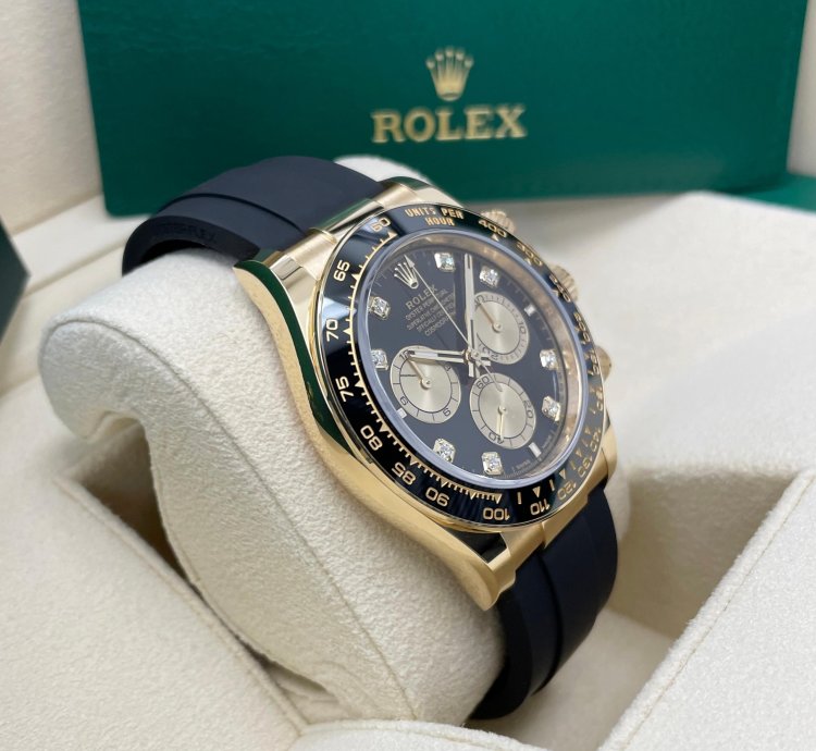 Rolex Daytona Unworn Daytona 126518 Yellow Gold 40mm Black Diamond Dial Black Oysterflex Rubber