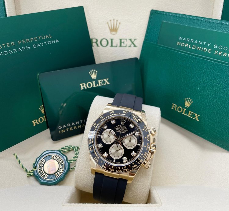 Rolex Daytona Unworn Daytona 126518 Yellow Gold 40mm Black Diamond Dial Black Oysterflex Rubber