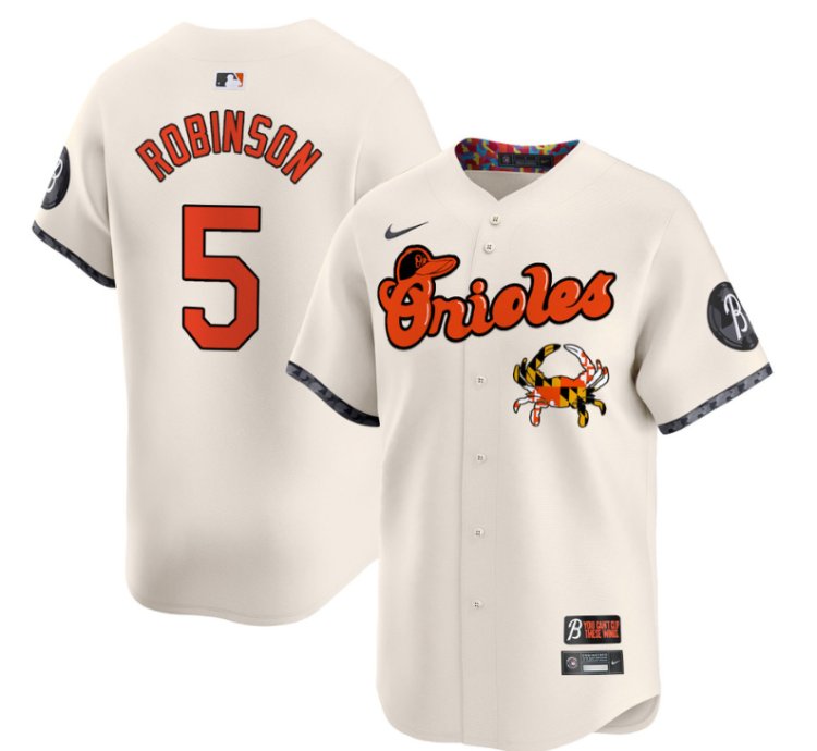 Brooks Robinson Jersey 5 Baltimore Orioles Maryland Blue Crab Vapor Stitched Cream