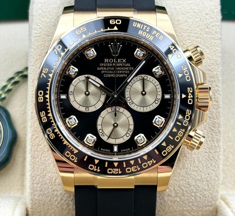 Rolex Daytona Unworn Daytona 40mm Black Diamond Dial Yellow Gold Oysterflex 126518ln Box Papers 2024