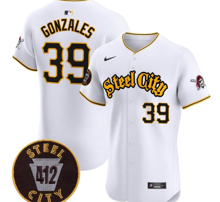 Nick Gonzales Jersey 39 Pittsburgh Pirates 412 Patch White Premier Limited Stitched Flex Base