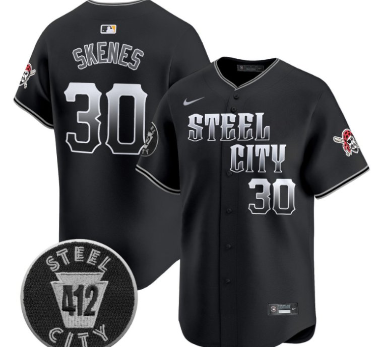 Paul Skenes Jersey 30 Pittsburgh Pirates 412 Patch Vapor Premier Limited V8 Stitched Black