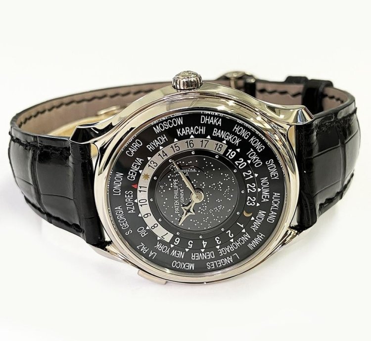 Patek Philippe World Time 5575g-001 White Gold With Black Leather Watch Black Dial 2015