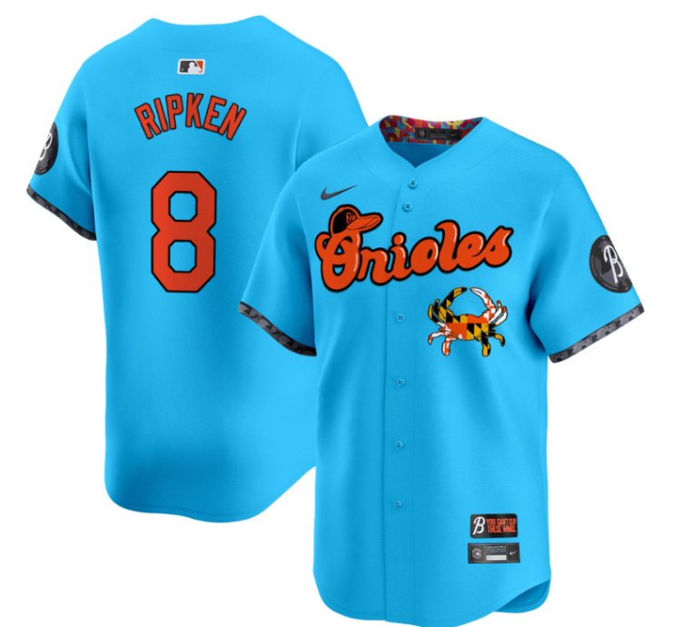 Cal Ripken Jersey 8 Baltimore Orioles Maryland Blue Crab Vapor Stitched Light Blue