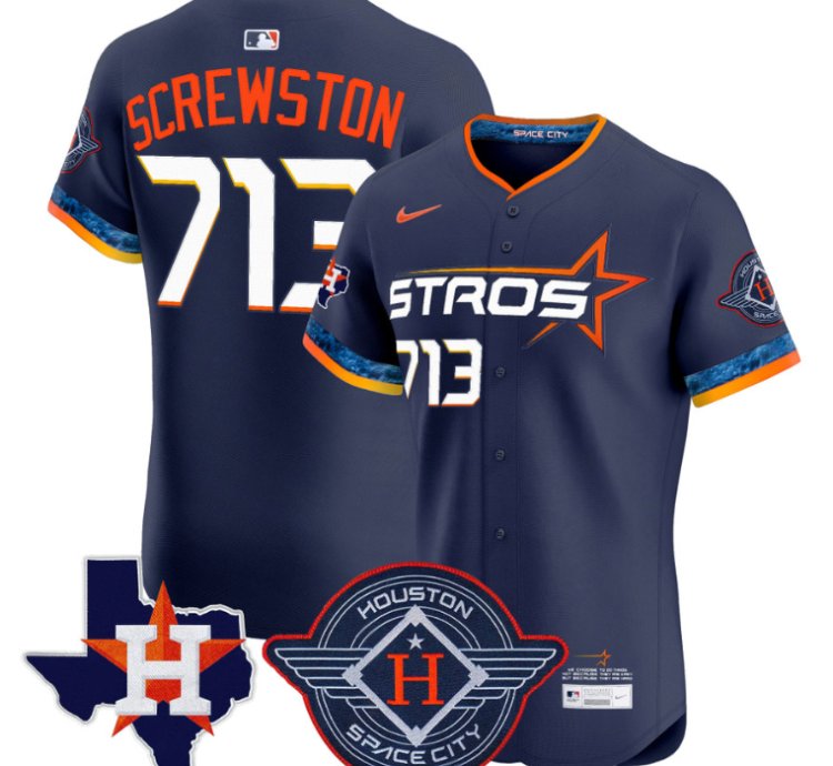 Screwston Jersey 713 Houston Astros 2025 City Connect Texas Patch Premier Elite Stitched Navy