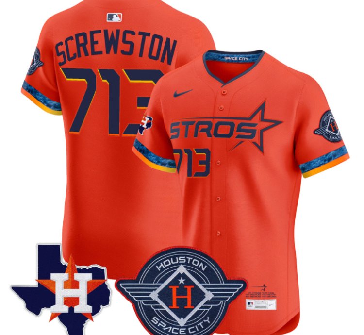Screwston Jersey 713 Houston Astros 2025 City Connect Texas Patch Premier Elite Stitched Orange