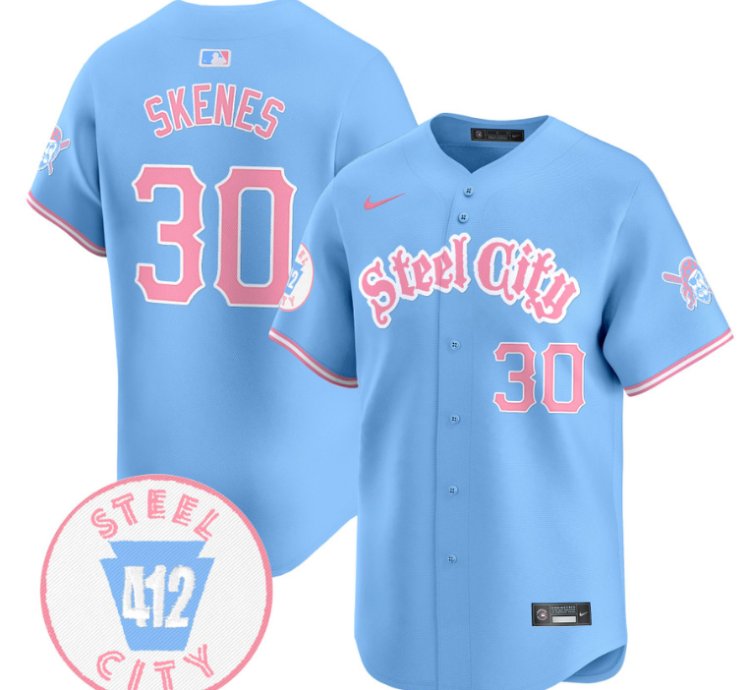 Paul Skenes Jersey 30 Pittsburgh Pirates Bubblegum Pink Vapor Premier Limited Stitched Light Blue