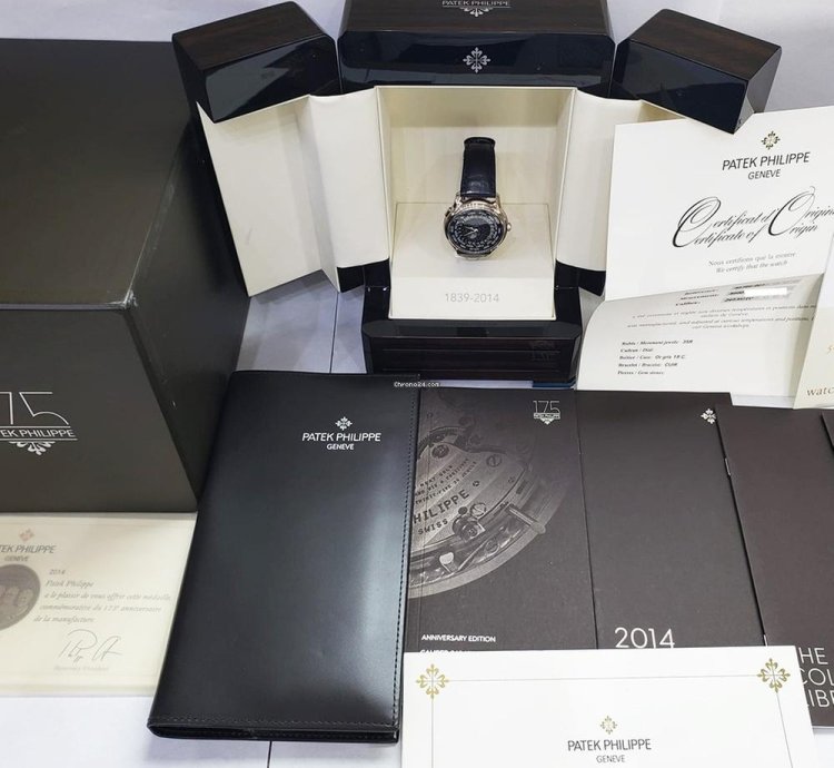 Patek Philippe World Time Anniversary 175th White Gold Black Dial 5575g-001