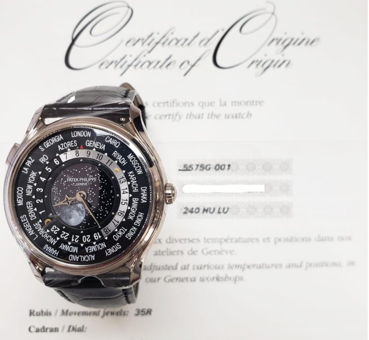Patek Philippe World Time Anniversary 175th White Gold Black Dial 5575g-001