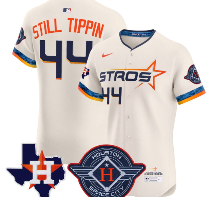 Still Tippin Jersey 44 Houston Astros 2025 City Connect Texas Patch Premier Elite Stitched Cream