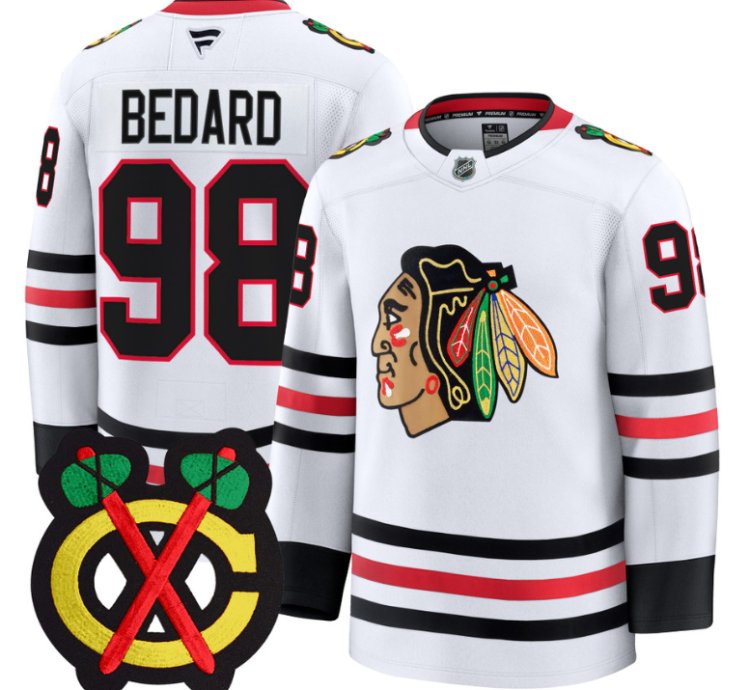 Connor Bedard Jersey 98 Chicago Blackhawks Premium All Stitched White