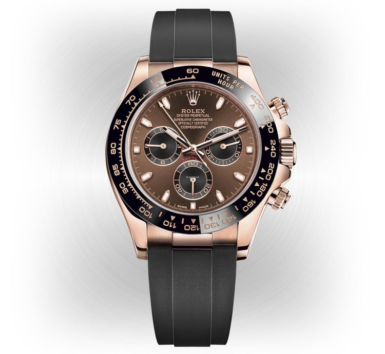 Rolex Daytona Unworn Daytona Rose Gold 116515 Chocolate Index Dial Oysterflex Rubber Band
