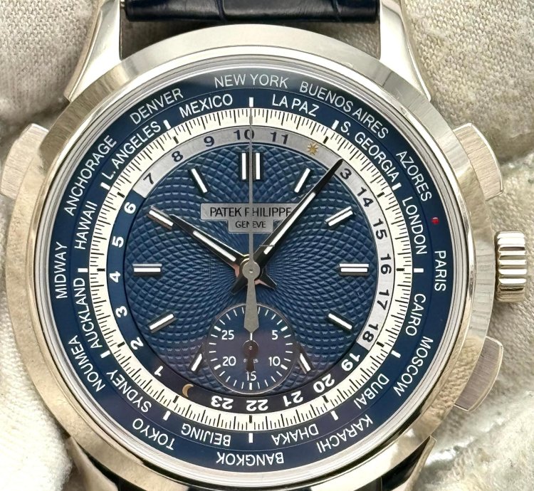 Patek Philippe World Time Chronograph 39 5mm Blue Dial 5930g Box Papers 2021