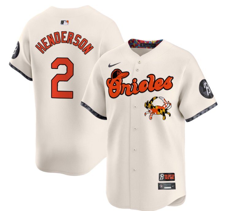 Gunnar Henderson Jersey 2 Baltimore Orioles Maryland Blue Crab Vapor Stitched Cream
