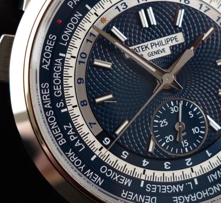 Patek Philippe World Time Chronograph 5930g-010 Papers Box Blue Dial 2022 White Gold Eu Delivered Flyback