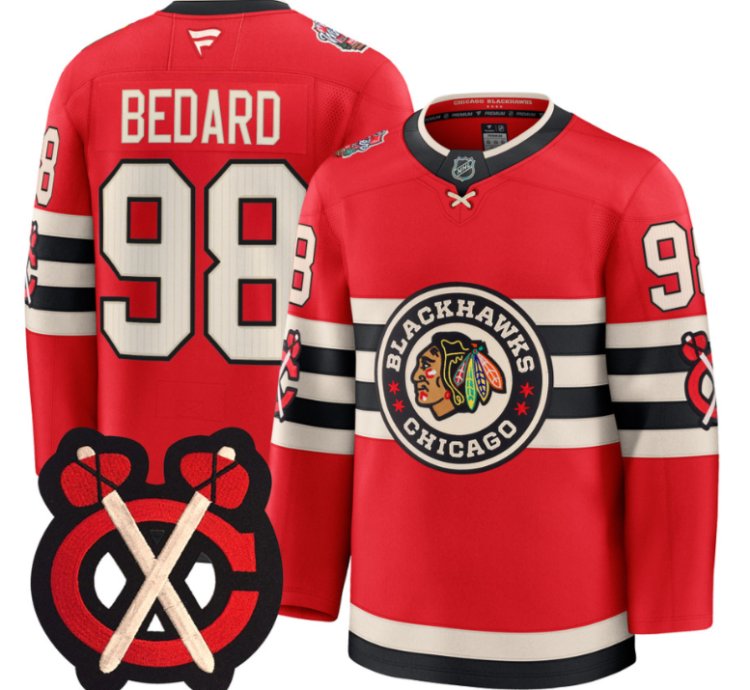 Connor Bedard Jersey 98 Chicago Blackhawks Winter Classic Patch Stitched Red