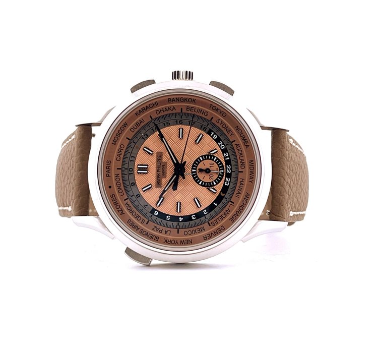 Patek Philippe World Time Chronograph Chrono Flyback Salmon Full Set Incl Inv 2nd Strap 5935a-001 Ger 2024