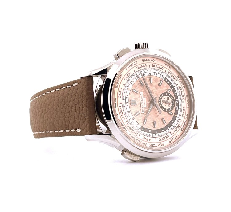 Patek Philippe World Time Chronograph Chrono Flyback Salmon Full Set Incl Inv 2nd Strap 5935a-001 Ger 2024