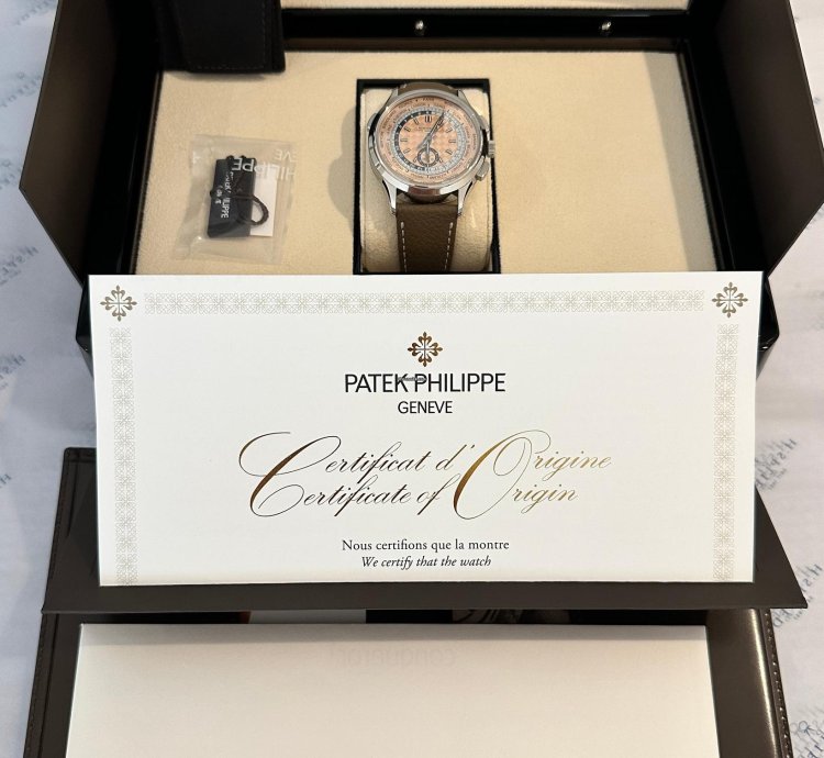 Patek Philippe World Time Chronograph Chrono Flyback Salmon Full Set Incl Inv 2nd Strap 5935a-001 Ger 2024