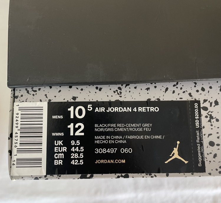 Nike Air Jordan 4 Retro Og Bred 2019 Men Us Size 10 5