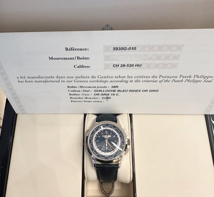 Patek Philippe World Time Chronograph Complications 5930g-010 World Time Flyback Chronograph White Gold Blue Dial 2022