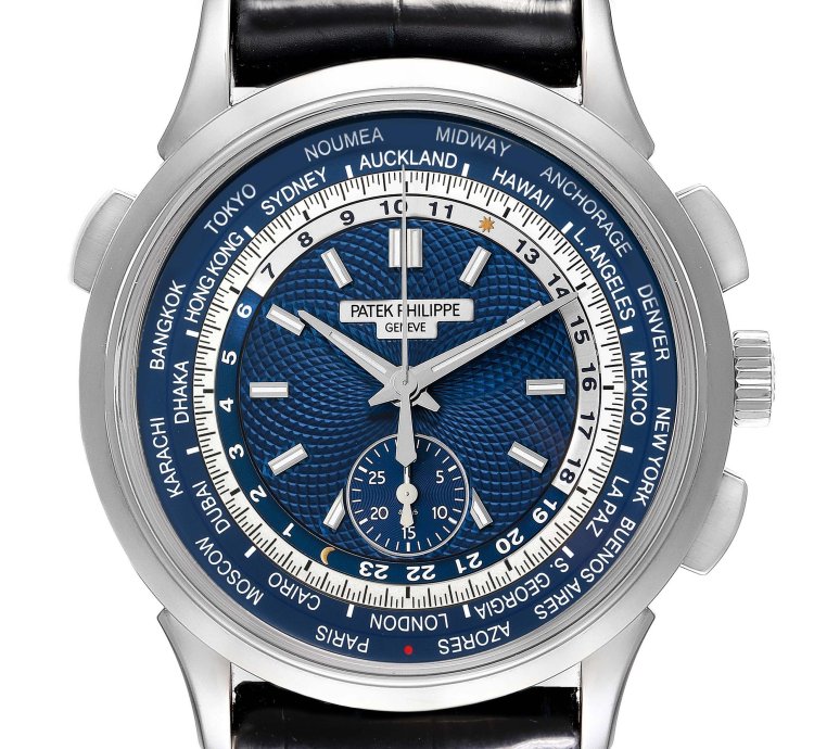 Patek Philippe World Time Chronograph Complications White Gold Mens Watch 5930 Box Papers