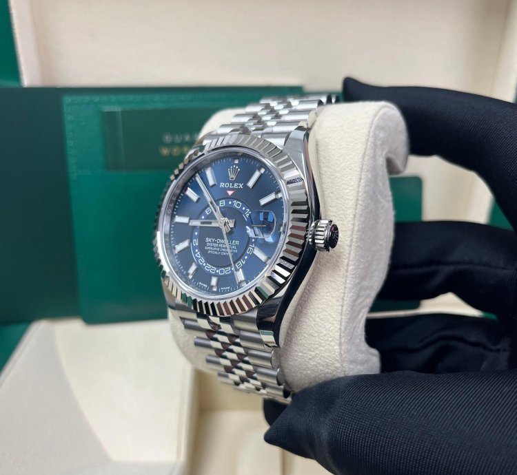 Rolex Sky-dweller White Rolesor Sky-dweller Watch - Blue Index Dial - Jubilee Fluted Bezel 326934