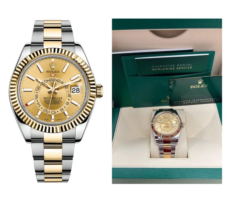 Rolex Sky-dweller Yellow Gold And Steel Two Tone 42mm Champagne Dial 326933