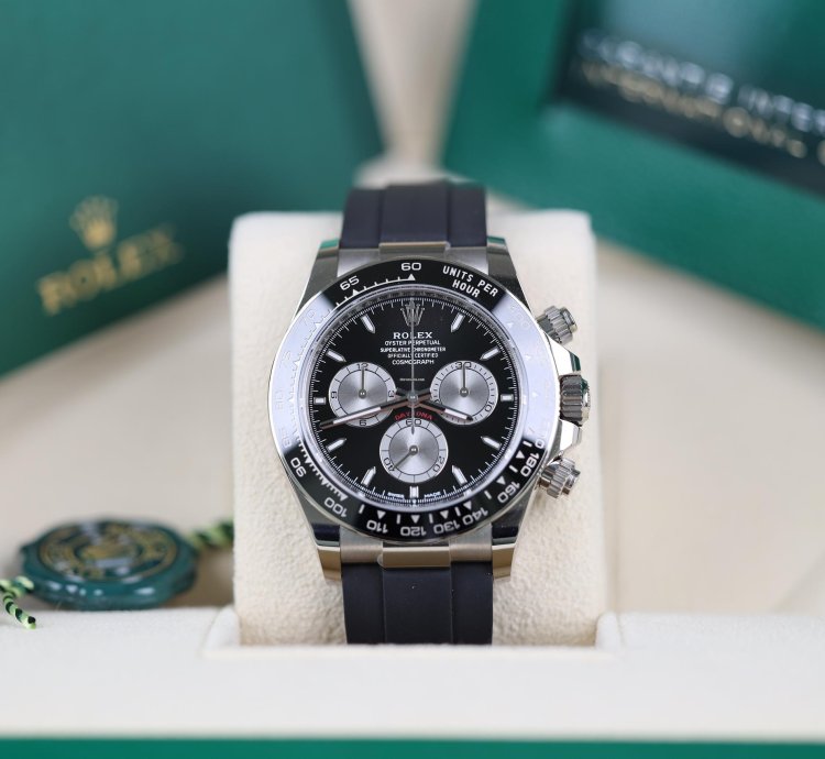 Rolex Daytona Wei Gold Oysterflex Schwarz - 12 2023 - Lc100 - Wie Neu - Fullset