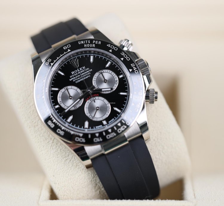 Rolex Daytona Wei Gold Oysterflex Schwarz - 12 2023 - Lc100 - Wie Neu - Fullset