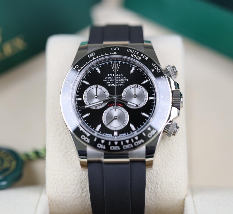 Rolex Daytona Wei Gold Oysterflex Schwarz - 12 2023 - Lc100 - Wie Neu - Fullset