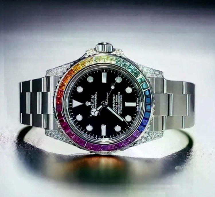 Rolex Submariner no Date 41mm Black Dial Custom Diamond-set Rainbow Bezel - Iced Out