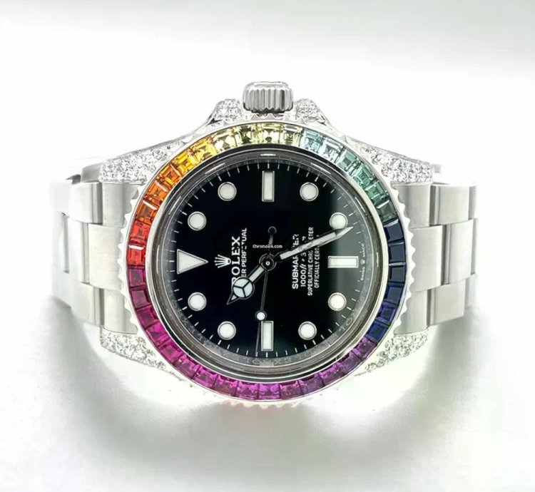 Rolex Submariner no Date 41mm Black Dial Custom Diamond-set Rainbow Bezel - Iced Out