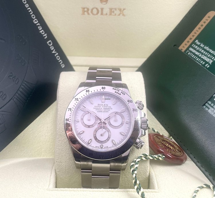 Rolex Daytona White Aph Dial New Unworn Fully Stickers Qr Code Full Set Box Papers - Long Clasp