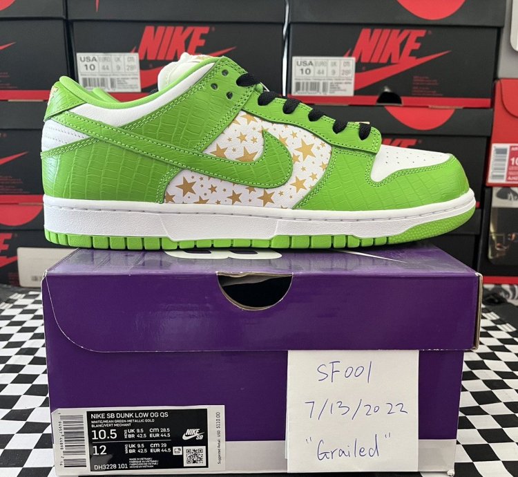 Ss21 Supreme Nike Sb Dunk Low Stars Mean Green Size 10 5