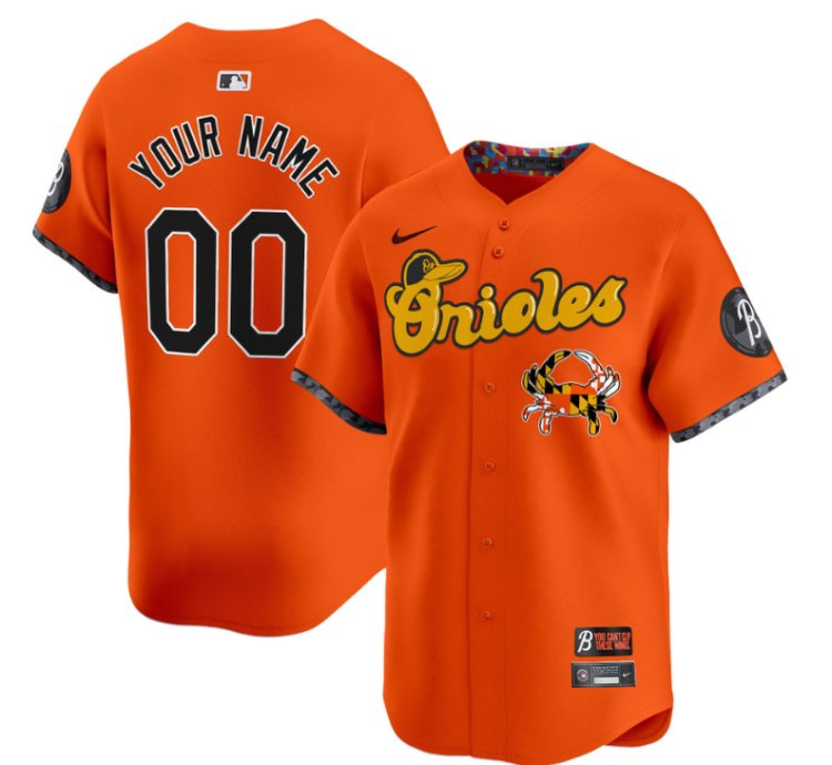 Custom Baltimore Orioles Jersey Maryland Blue Crab Vapor Premier Limited Stitched Orange