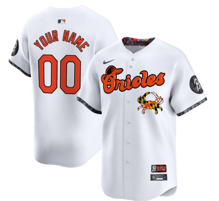 Custom Baltimore Orioles Jersey Maryland Blue Crab Vapor Premier Limited Stitched White