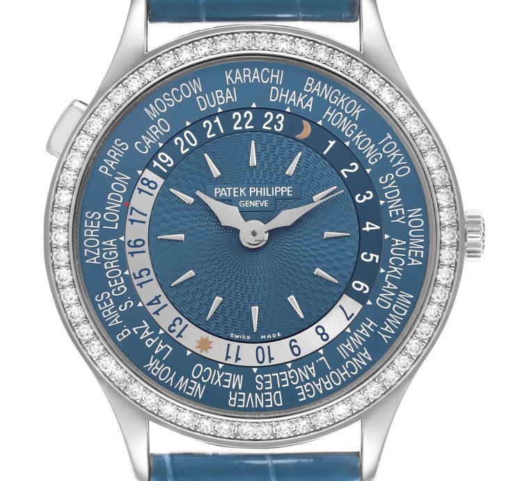 Patek Philippe World Time Complications White Gold Diamond Watch 7130g Box Papers