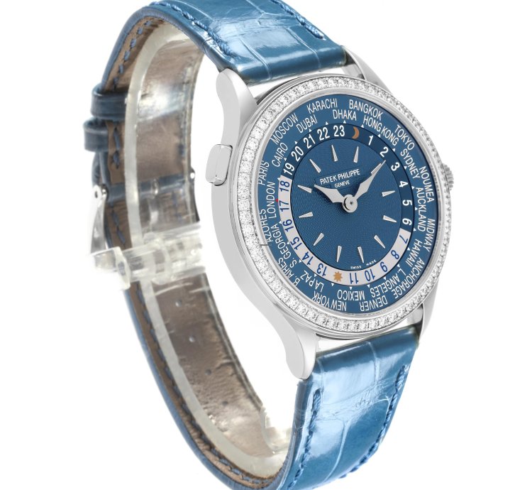 Patek Philippe World Time Complications White Gold Diamond Watch 7130g Box Papers