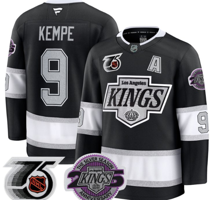 Men Adrian Kempe Jersey 9 Los Angeles Kings 91-92 75th 25th Anniversary Black