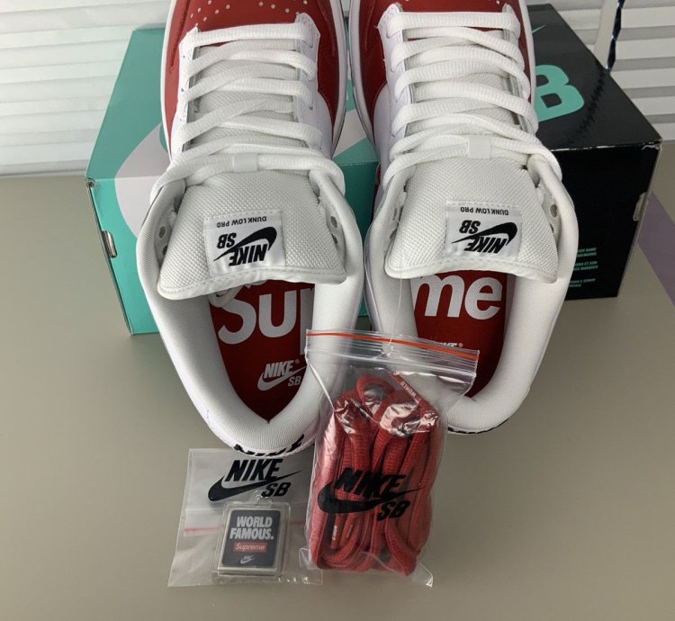 Supreme Nike Sb Dunk Low Jewel Swoosh Star Red White 9 5