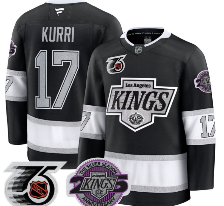 Men Jari Kurri Jersey 17 Los Angeles Kings 91-92 75th 25th Anniversary Black