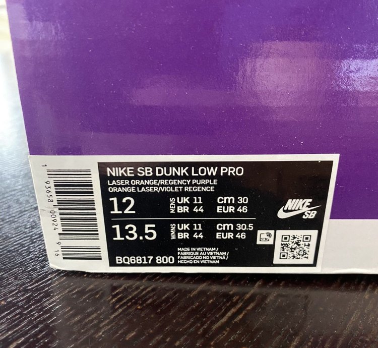 Us 12 Nike Sb Dunk Low Laser Orange Lakers Color