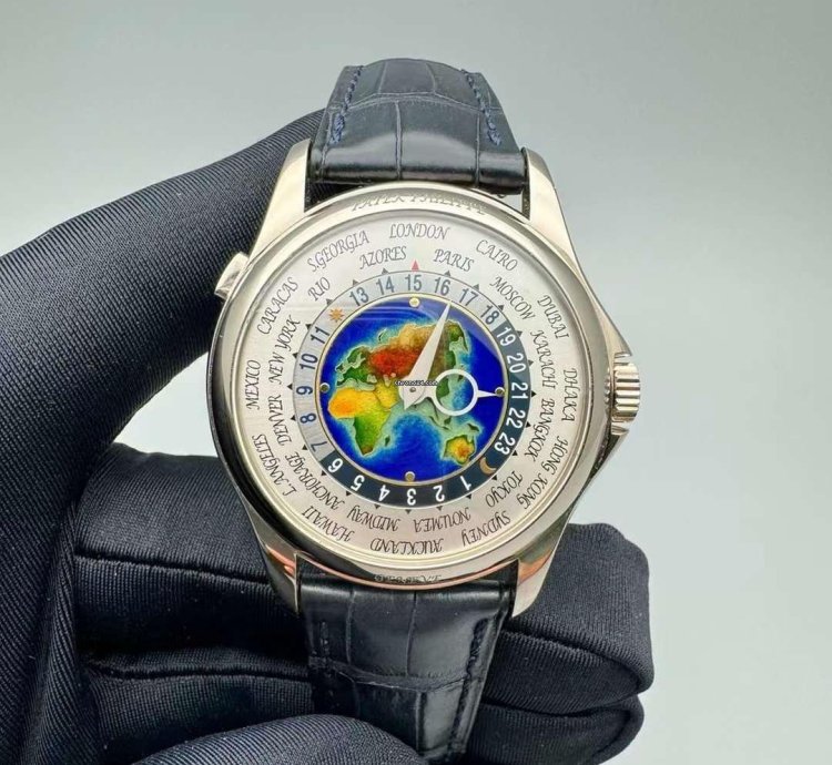 Patek Philippe World Time Enamel Dial White Gold Automatic Watch 39 5mm World Time