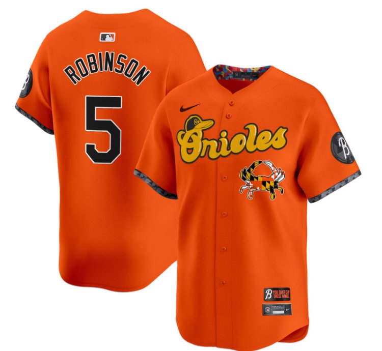 Brooks Robinson Jersey 5 Baltimore Orioles Maryland Blue Crab Vapor Stitched Orange