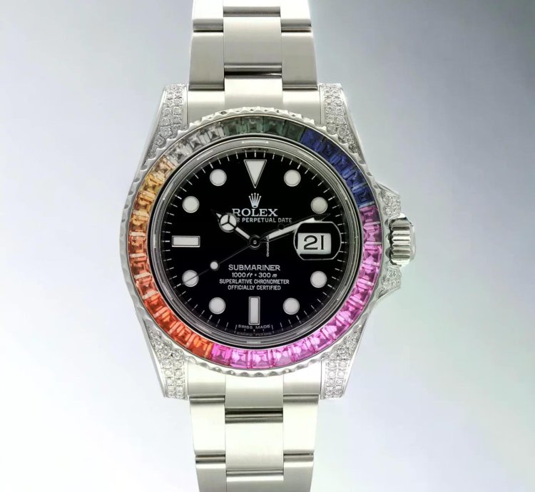 Rolex Submariner Date 40mm Black Dial Custom Diamond-set Rainbow Bezel - Iced Out
