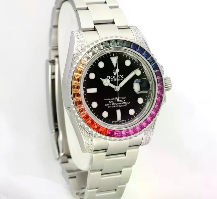 Rolex Submariner Date 40mm Black Dial Custom Diamond-set Rainbow Bezel - Iced Out