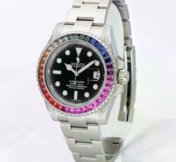Rolex Submariner Date 40mm Black Dial Custom Diamond-set Rainbow Bezel - Iced Out