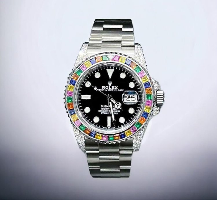 Rolex Submariner Date 41 Mm Black Dial Custom Diamond-set Haribo Bezel Ice Out